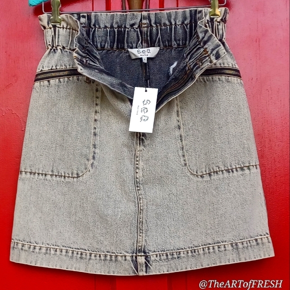 Sea New York Blue Gray Acid Washed Mini Skirt Casual - Picture 16 of 16